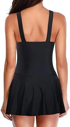 Yonique One Piece Swimsuits for Women Modest Tummy Control Swimdress Vintage Bathing Suits Skirt Swimwear