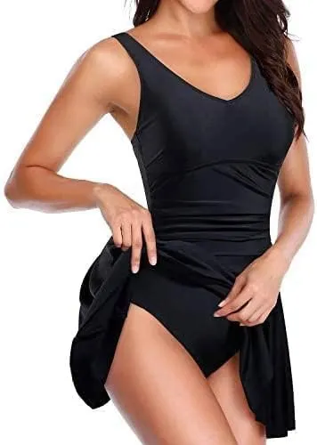 Yonique One Piece Swimsuits for Women Modest Tummy Control Swimdress Vintage Bathing Suits Skirt Swimwear