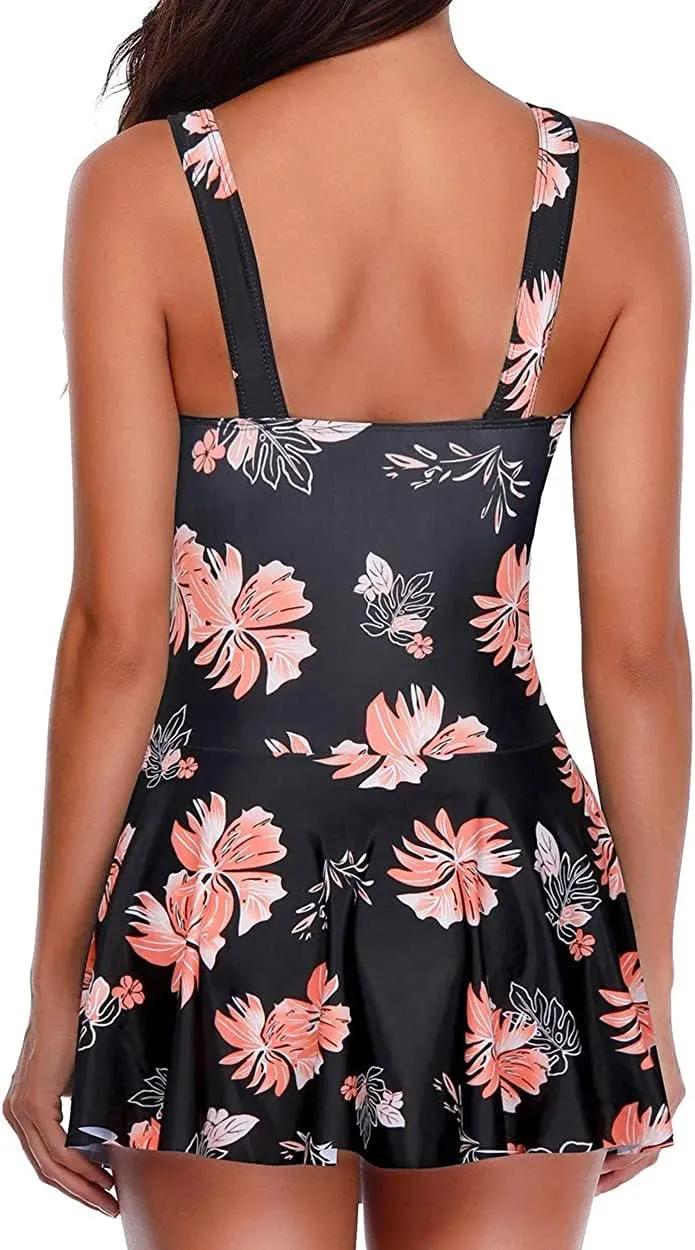 Yonique One Piece Swimsuits for Women Modest Tummy Control Swimdress Vintage Bathing Suits Skirt Swimwear