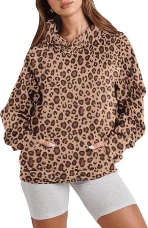 Ythomm Womens Cheetah Print Hoodie Oversized Leopard Graphic Fleece Hooded Sweatshirts Long Sleeve Pullover Tops With Pocket