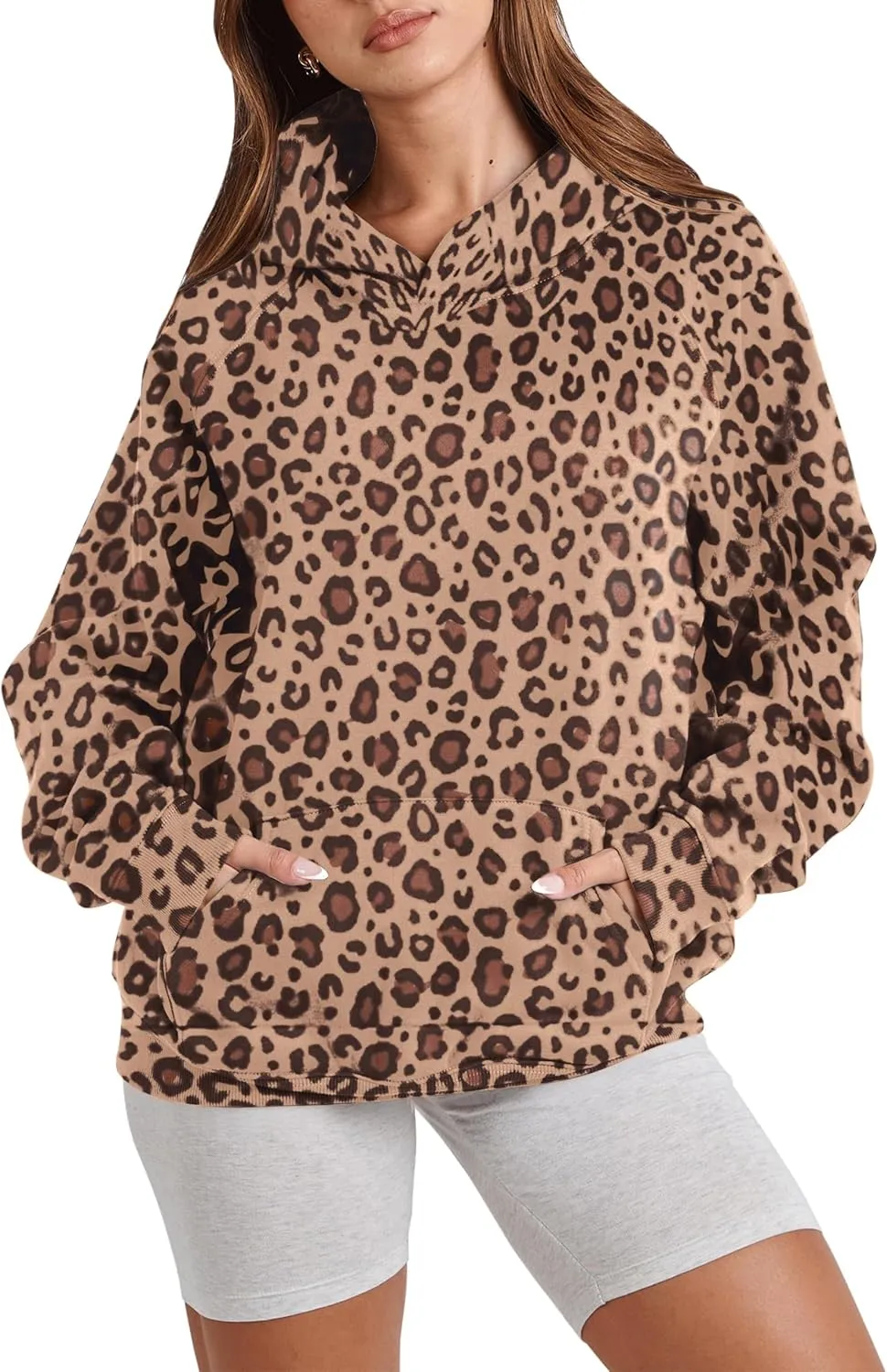 Ythomm Womens Cheetah Print Hoodie Oversized Leopard Graphic Fleece Hooded Sweatshirts Long Sleeve Pullover Tops With Pocket