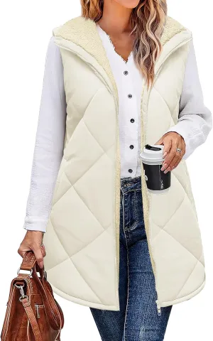 Zeagoo Womens 2025 Reversible Vest Sleeveless Fleece Jacket Double Zip Up Long Warm Winter Coat Outerwear with Pockets