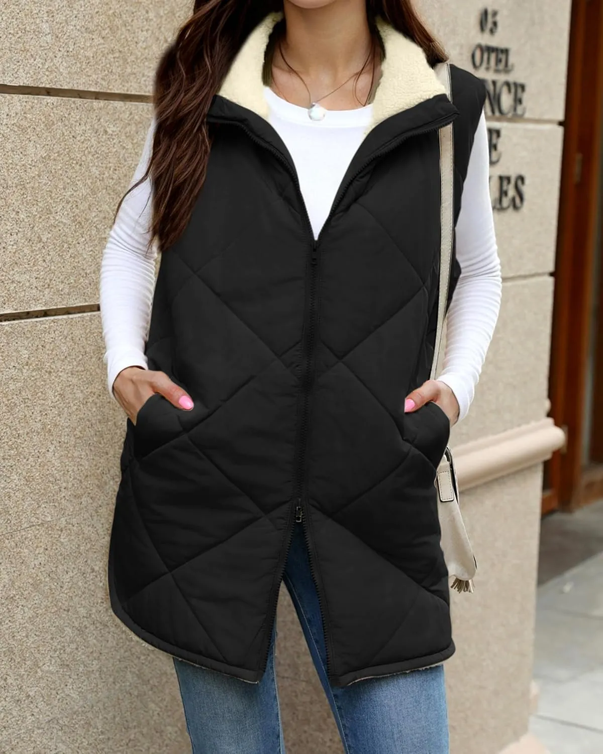 Zeagoo Womens 2025 Reversible Vest Sleeveless Fleece Jacket Double Zip Up Long Warm Winter Coat Outerwear with Pockets