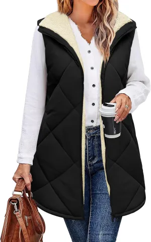 Zeagoo Womens 2025 Reversible Vest Sleeveless Fleece Jacket Double Zip Up Long Warm Winter Coat Outerwear with Pockets