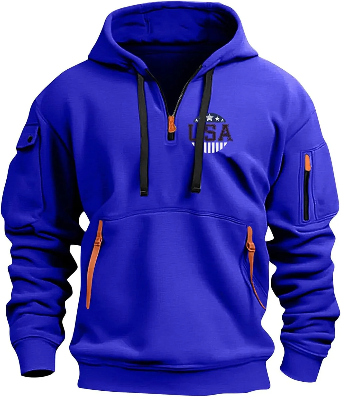 ZEFOTIM Workout Hoodies for Men Drawstring Quarter Zip Sweatshirts 1776 American Sweatshirt Lounge Pullover with Pockets