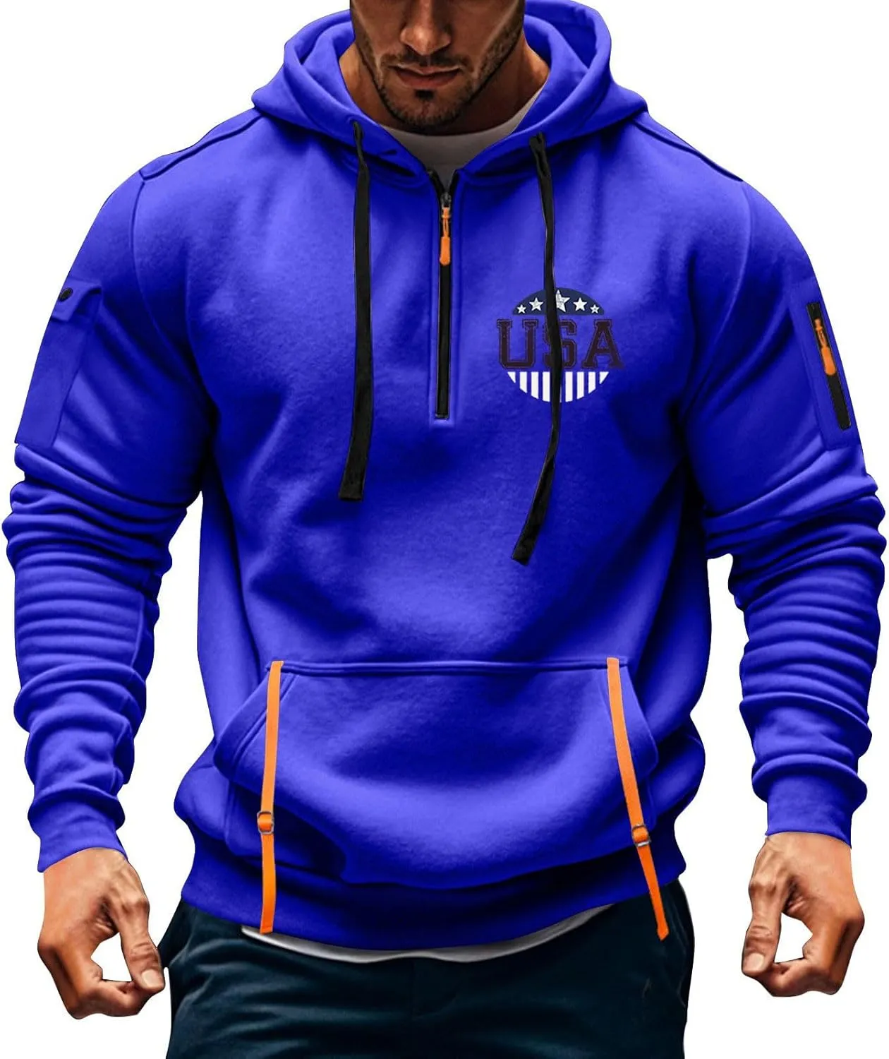 ZEFOTIM Workout Hoodies for Men Drawstring Quarter Zip Sweatshirts 1776 American Sweatshirt Lounge Pullover with Pockets