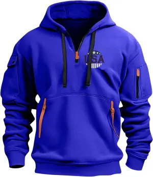 ZEFOTIM Workout Hoodies for Men Drawstring Quarter Zip Sweatshirts 1776 American Sweatshirt Lounge Pullover with Pockets