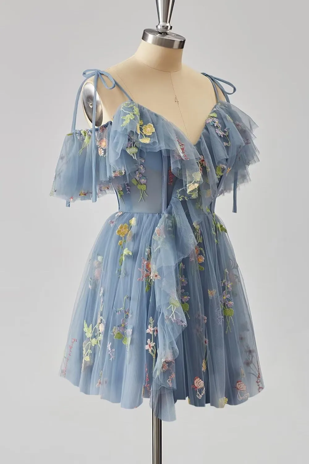 Zepumen Flower Embroidery Homecoming Dresses for Teens Short Ruffle Tulle Mini Prom Party Gowns