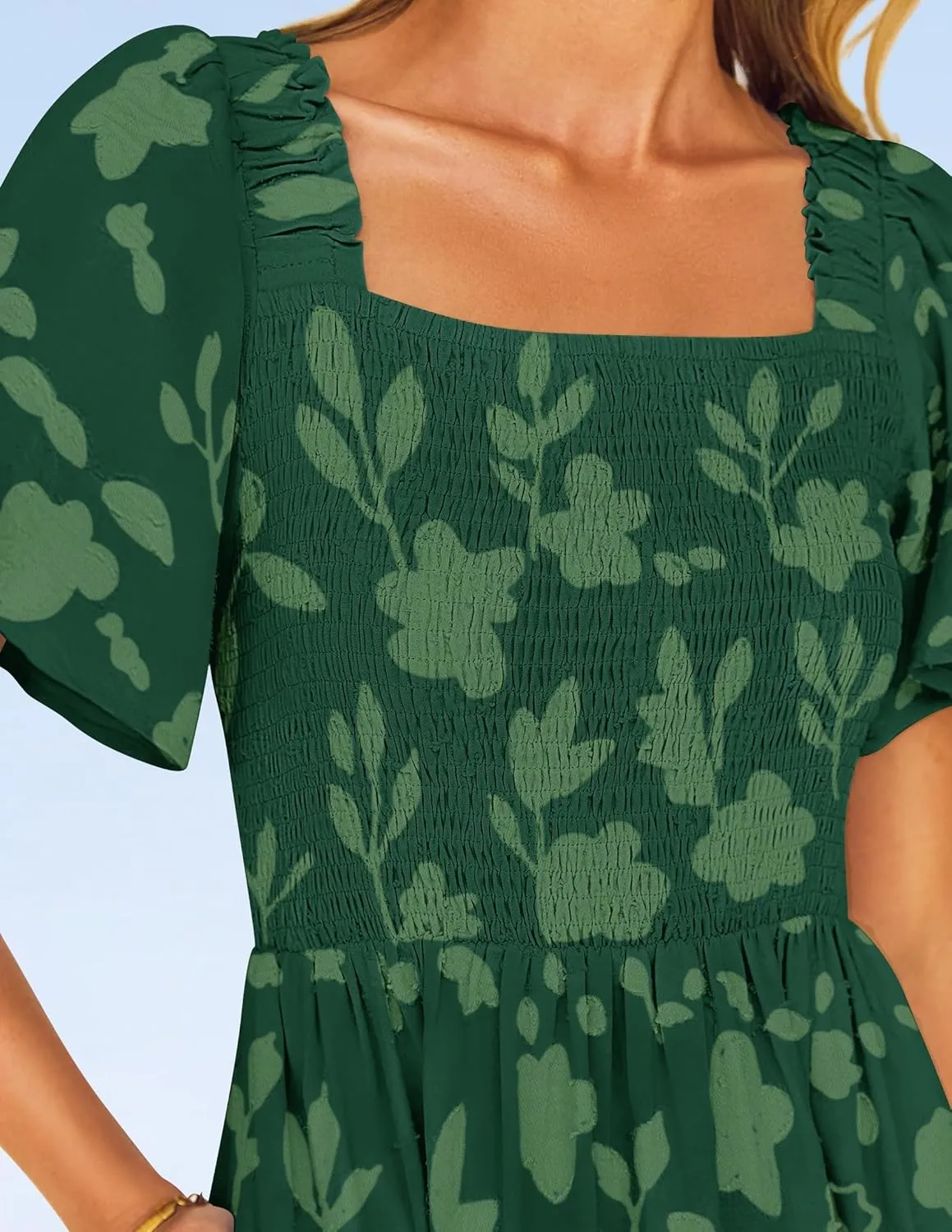ZESICA Women's Summer Boho Floral Midi Dresses 2025 Casual Short Sleeve Square Neck Flowy Beach Vacation Long Dress