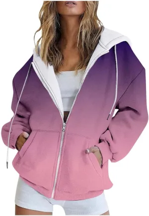 Zip Up Hoodie Women Oversized Fall Outfits Sweaters Lightweight Long Sleeve Sweatershirts with Pockets