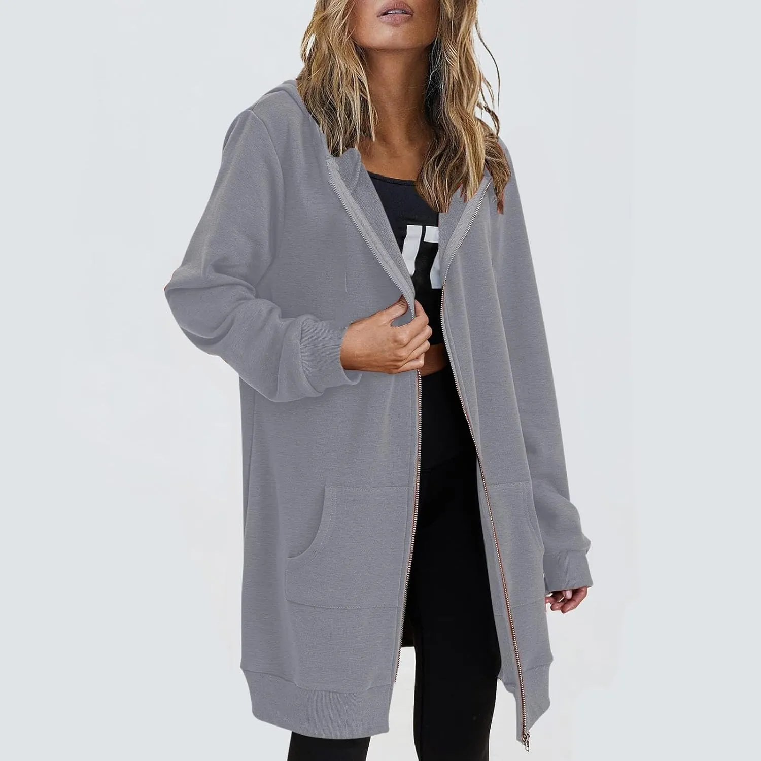 Zip Up Hoodies for Women 2024 Plus Size Long Sleeve Sweatshirts Casual Loose Jackets Coat Fall Clothes with Pockets