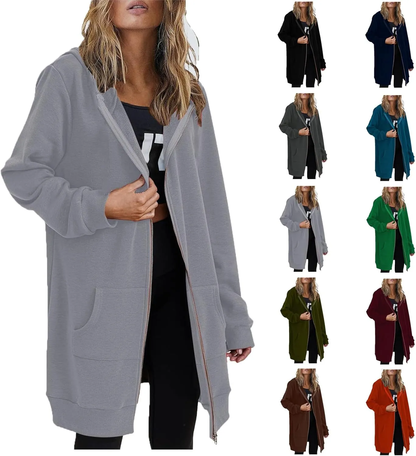 Zip Up Hoodies for Women 2024 Plus Size Long Sleeve Sweatshirts Casual Loose Jackets Coat Fall Clothes with Pockets