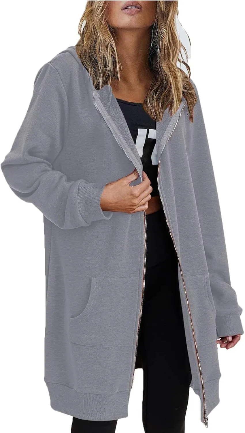 Zip Up Hoodies for Women 2024 Plus Size Long Sleeve Sweatshirts Casual Loose Jackets Coat Fall Clothes with Pockets
