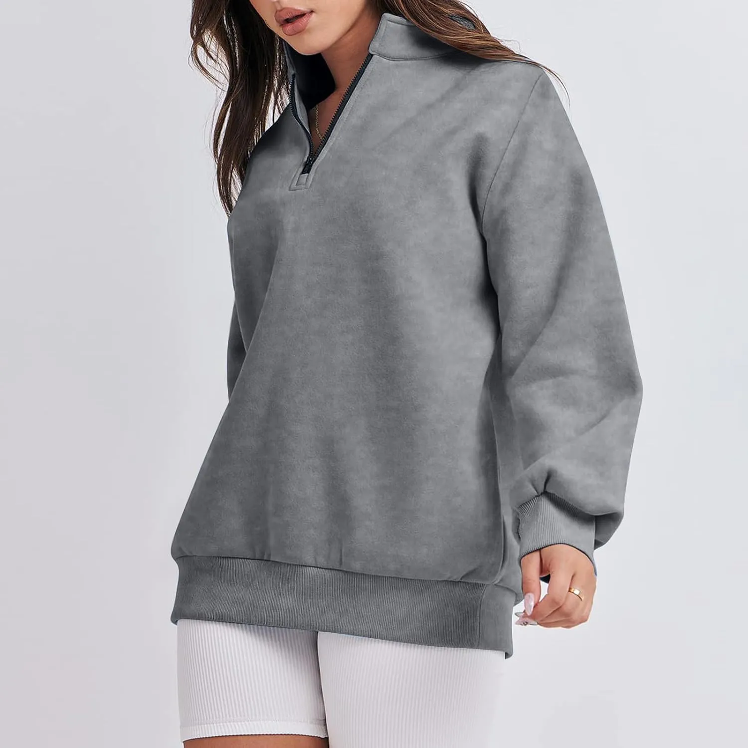 Zip Up Hoodies For Women Oversized Long Sleeve Crop Sweatshirt Quarter Zip Pullover Tops Fall Fashion Clothes 2023