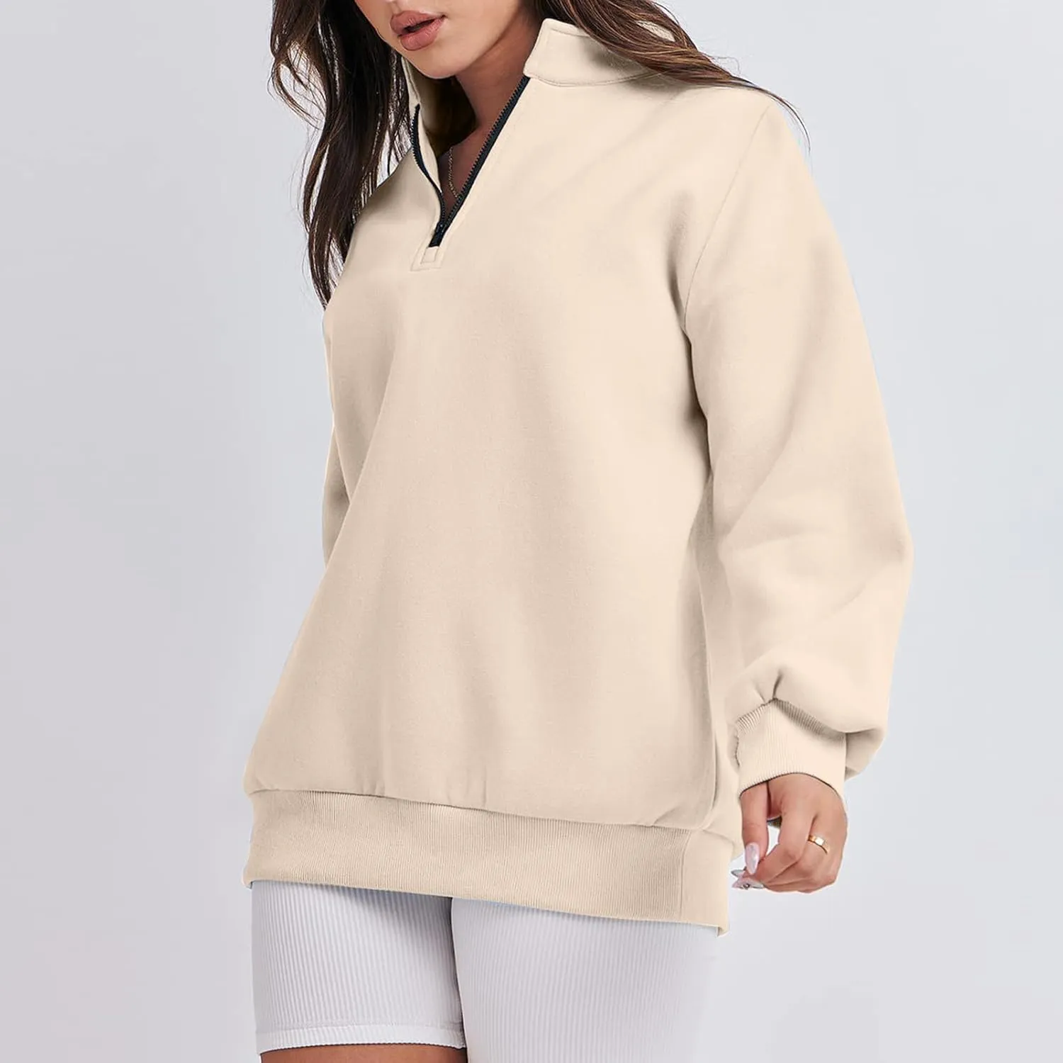 Zip Up Hoodies For Women Oversized Long Sleeve Crop Sweatshirt Quarter Zip Pullover Tops Fall Fashion Clothes 2023