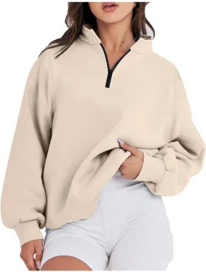 Zip Up Hoodies For Women Oversized Long Sleeve Crop Sweatshirt Quarter Zip Pullover Tops Fall Fashion Clothes 2023