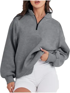 Zip Up Hoodies For Women Oversized Long Sleeve Crop Sweatshirt Quarter Zip Pullover Tops Fall Fashion Clothes 2023