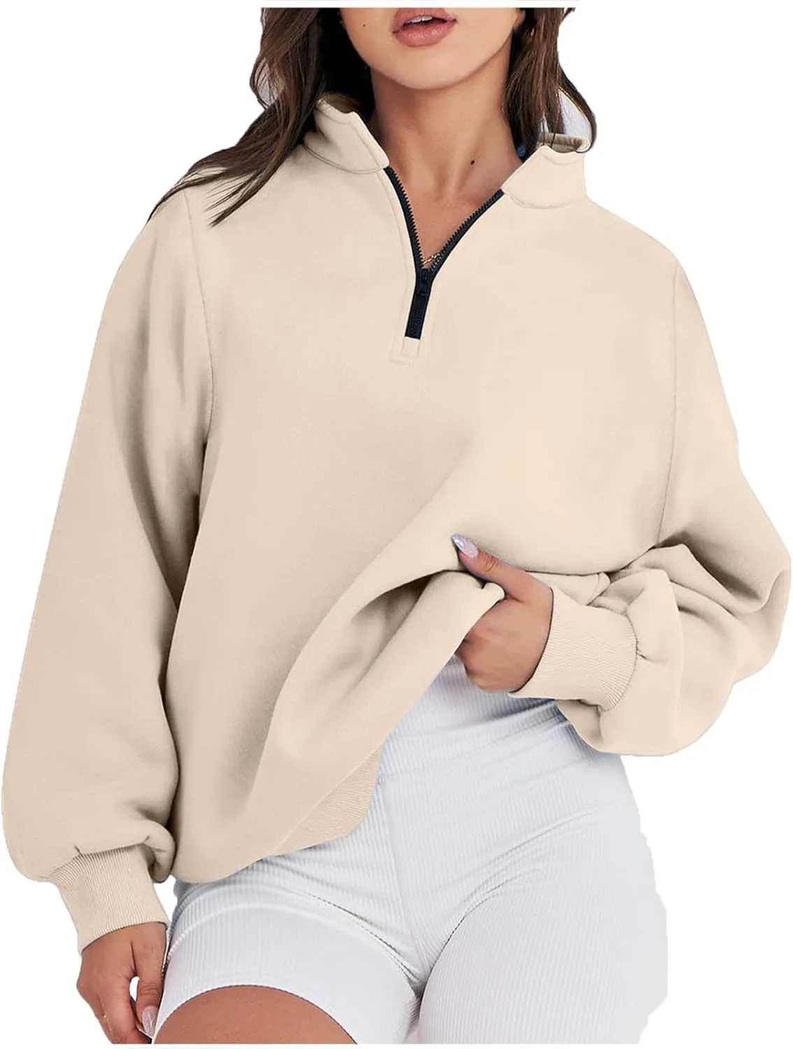 Zip Up Hoodies For Women Oversized Long Sleeve Crop Sweatshirt Quarter Zip Pullover Tops Fall Fashion Clothes 2023