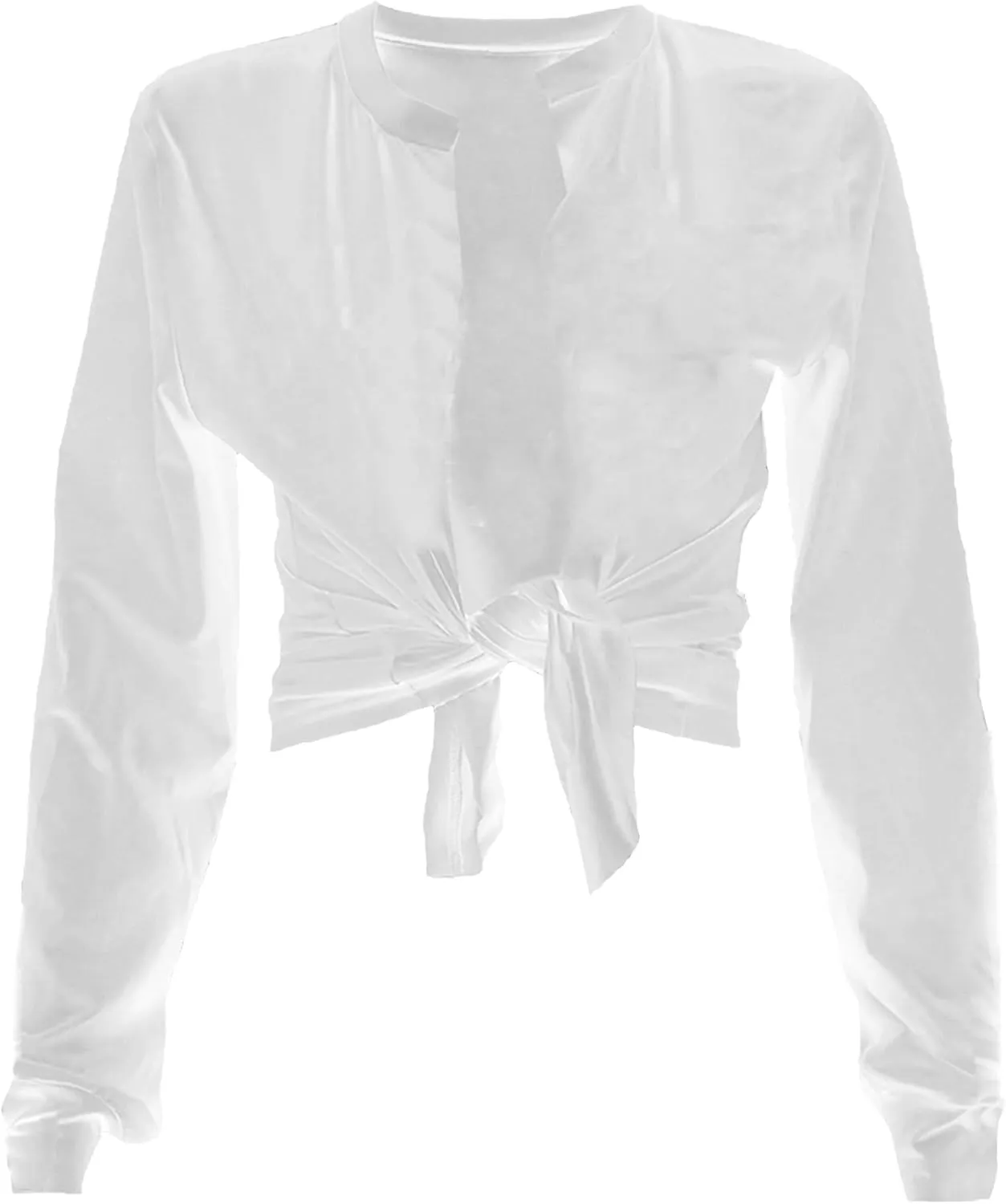 Zoyami Womens Sexy Tie Front Crop Top Long Sleeve Graphic Tee Shirt Clubwear